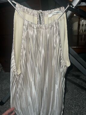 Caramela Pleated Metallic Champagne Prom Dress